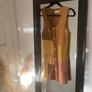 Shakuhachi leather suede patch work button down dress